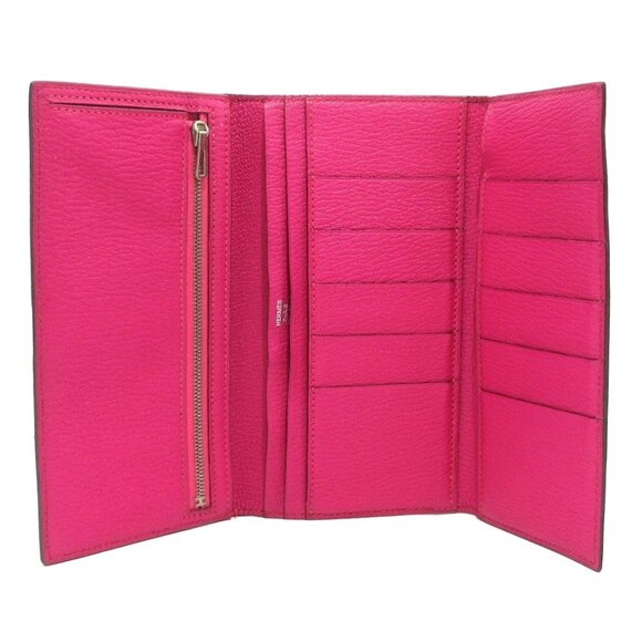 HERMES Bearn Souffle - Rose Shocking Chevre square K Long Wallet 611-072625 - Picture 9 of 11